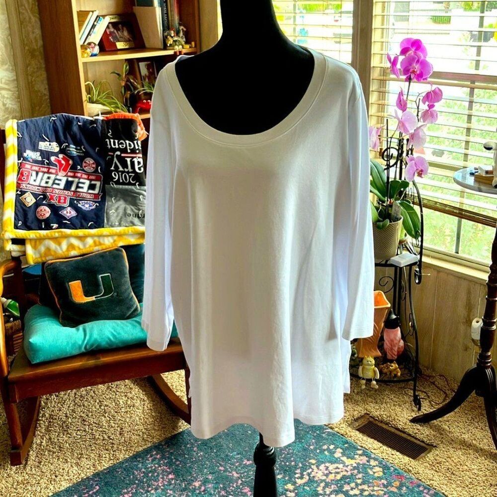 Isaac Mizrahi Live Womens Top 2X Essentials 3/4 Sleeve Knit Spotless White